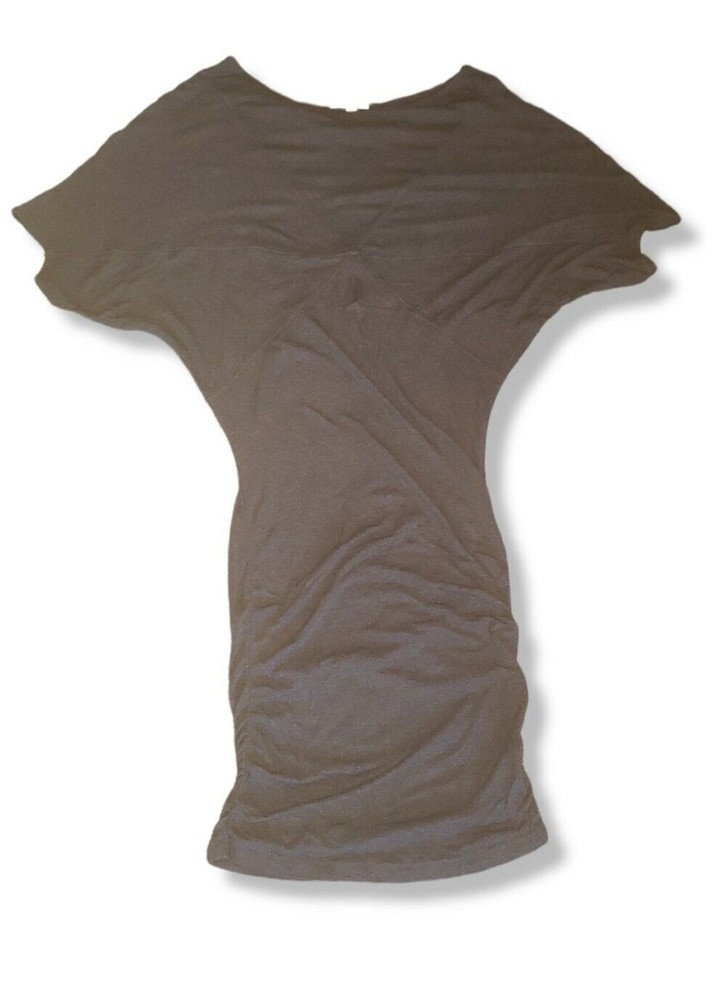 Bordeaux Small Grey Draped Top Skirt Side Cinched Ruched Dress Below Knee